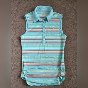 ⭐️Puma Womans Strioed Sleeveless Polo With Snap Buttons Size Small
